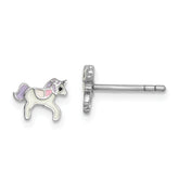 Sterling Silver Rhodium-plated Polished Multi-color Enameled Unicorn Children's Post Earrings